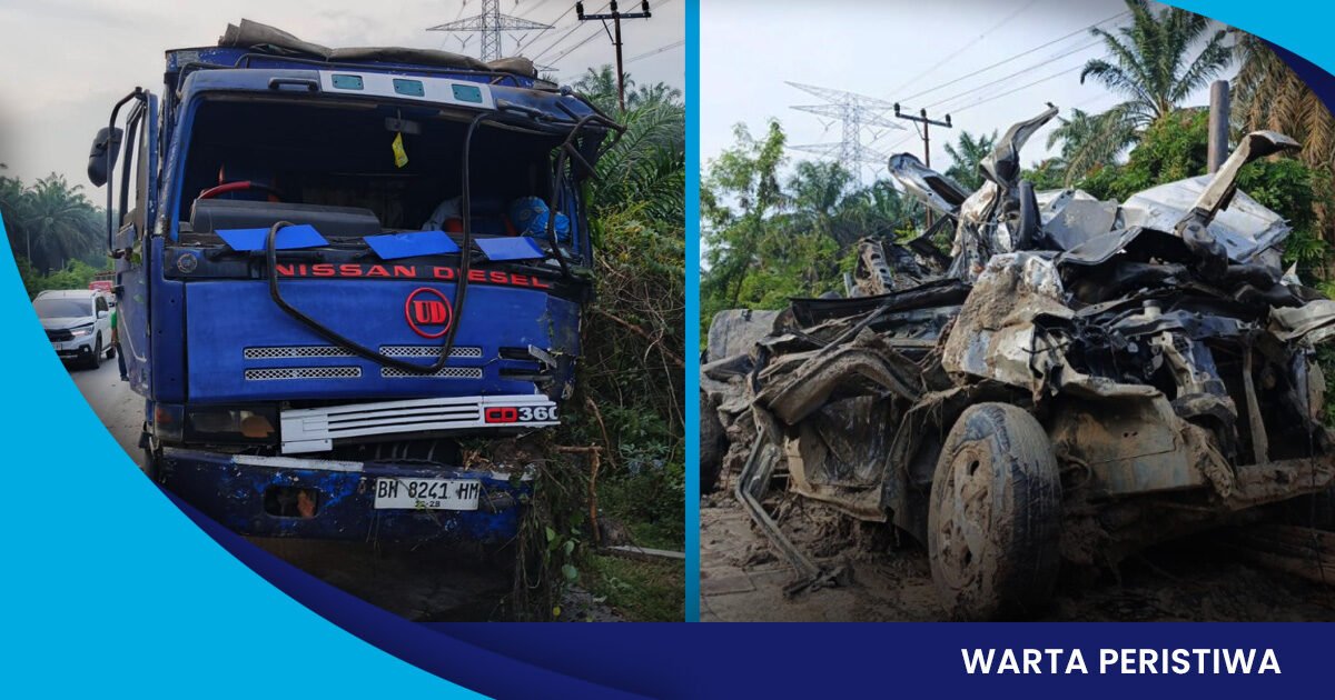 Kecelakaan beruntun melibatkan sejumlah truk dan minibus terjadi di Jalintim KM 50+700, kabupaten Pelalawan.